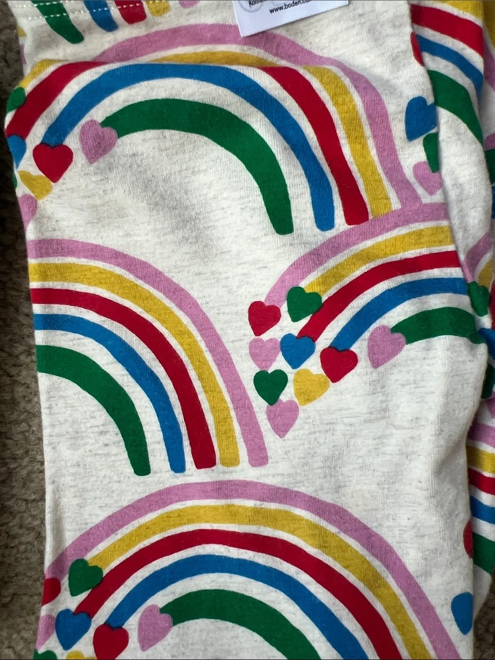 Mini Boden Emerald Green Ribbed Top with Rainbow Heart Print Set